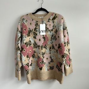 Zara Oversized Floral Knit Sweater NWT